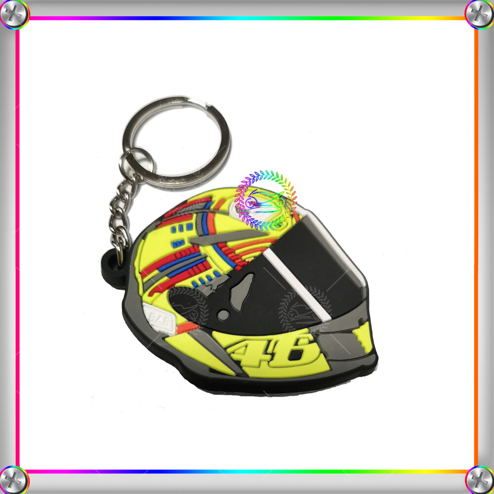 Yellow Motorcycle Bike Helmet Keychain 3D Soft Rubber Key