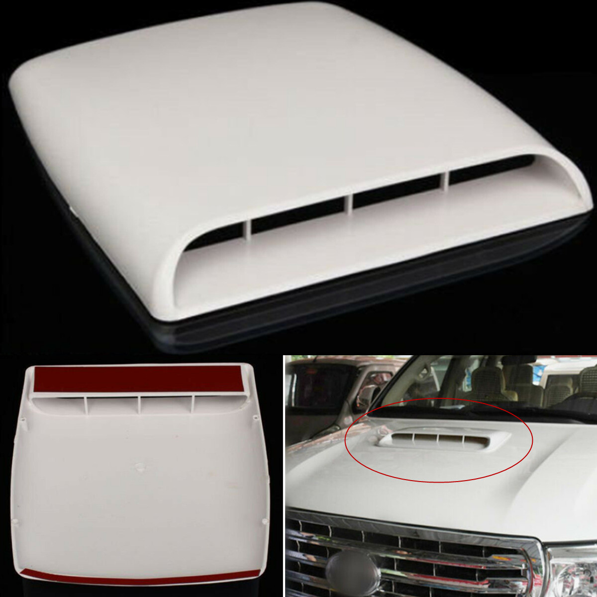 1Pcs White Universal Car Hood Scoop Air Flow Vent Cover Decoration