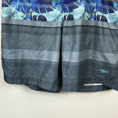 Speedo Men's Swim Trunks Blue Gray Tropical Leaf Swim Shorts L Large - Picture 4 of 14