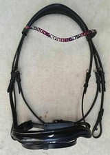 New Tack Patent Leather Horse Bridle Crank Noseband -Stullex Crystal Brow band