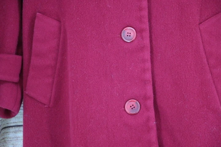 VINTAGE Jones New York Womens Size Large Wool Trench Winter Button Up Coat Red - Image 4 of 4