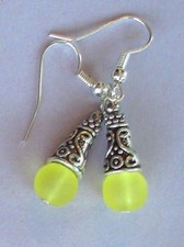 lemon YELLOW SEA FROSTED GLASS drop earring SP HANDCRAFTED XX