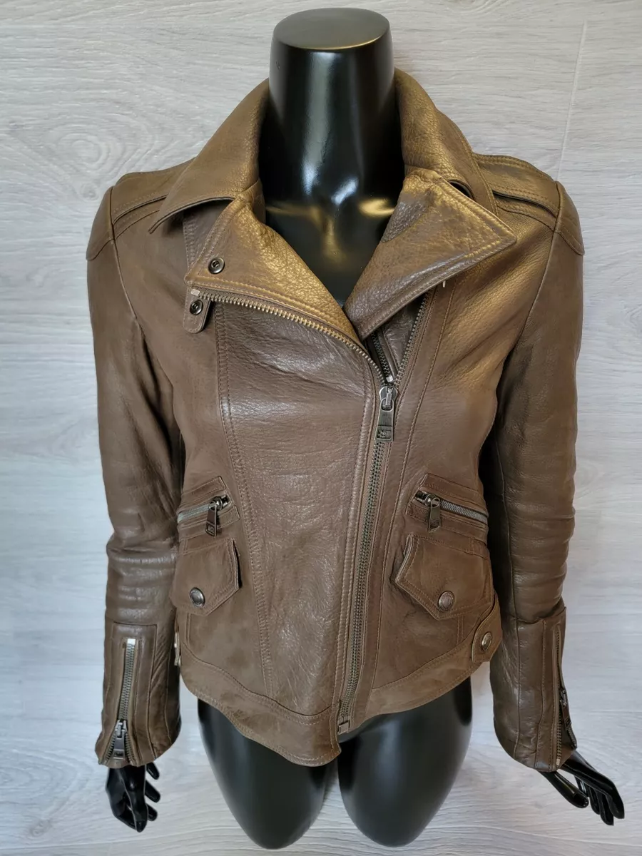 Auth Burberry Brit Brown Leather Jacket Biker Style Sz US 8 UK 10 Warm | eBay