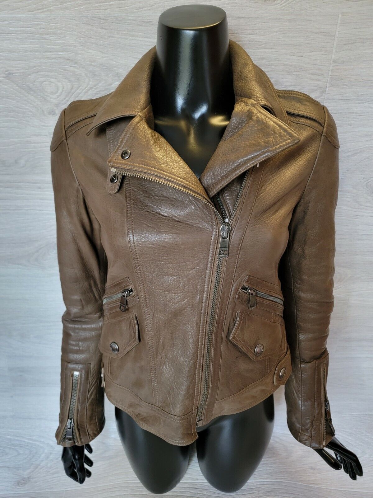 Ordinere nominelt Encyclopedia Auth Burberry Brit Brown Leather Jacket Women Biker Style Sz US 8 UK 10  Warm | eBay