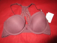 Auden Ace Demi Coverage Lightly Lined Racerback Bra Front Closure Burgundy 32B