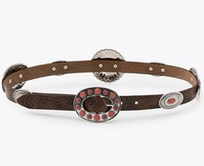 Zara Women Special Edition Leather Belt Stone Buckle Size 85 Western Cowgirl