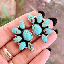 Boho Turquoise Dangle Earrings Western Teardrop Beaded Vintage Women