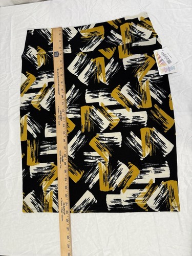 NWT LULAROE CASSIE Pencil Skirt Black Yellow Ivory Paint Streaks Size 2XL New - Picture 11 of 12