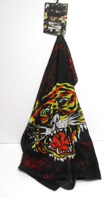 Ed Hardy Fashion Head Scarf 26'' x 28'', Screaming Tiger on Black