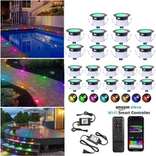 20 Pack 1.22" Low Voltage WiFi RGBW+IC LED Deck Lights Kit Waterproof Yard Stair