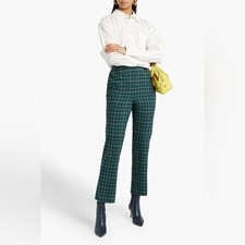 ZIMMERMANN Blue Green Check Plaid Wool Blend Jacquard Straight-Leg Pants US 6