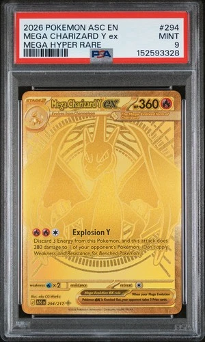 2026 POKEMON ASCENDED HEROES MEGA HYPER RARE #294 MEGA CHARIZARD Y EX PSA 9