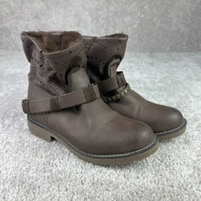 Coolway Brown Faux Leather/Fabric Pull On Strappy Ankle Booties Women’s Size 8.5
