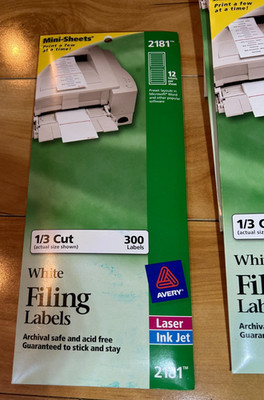 Avery 2181 File Folder Labels on Mini Sheets, 2/3 x 3 7/16,White, 300/Pack LOT 5