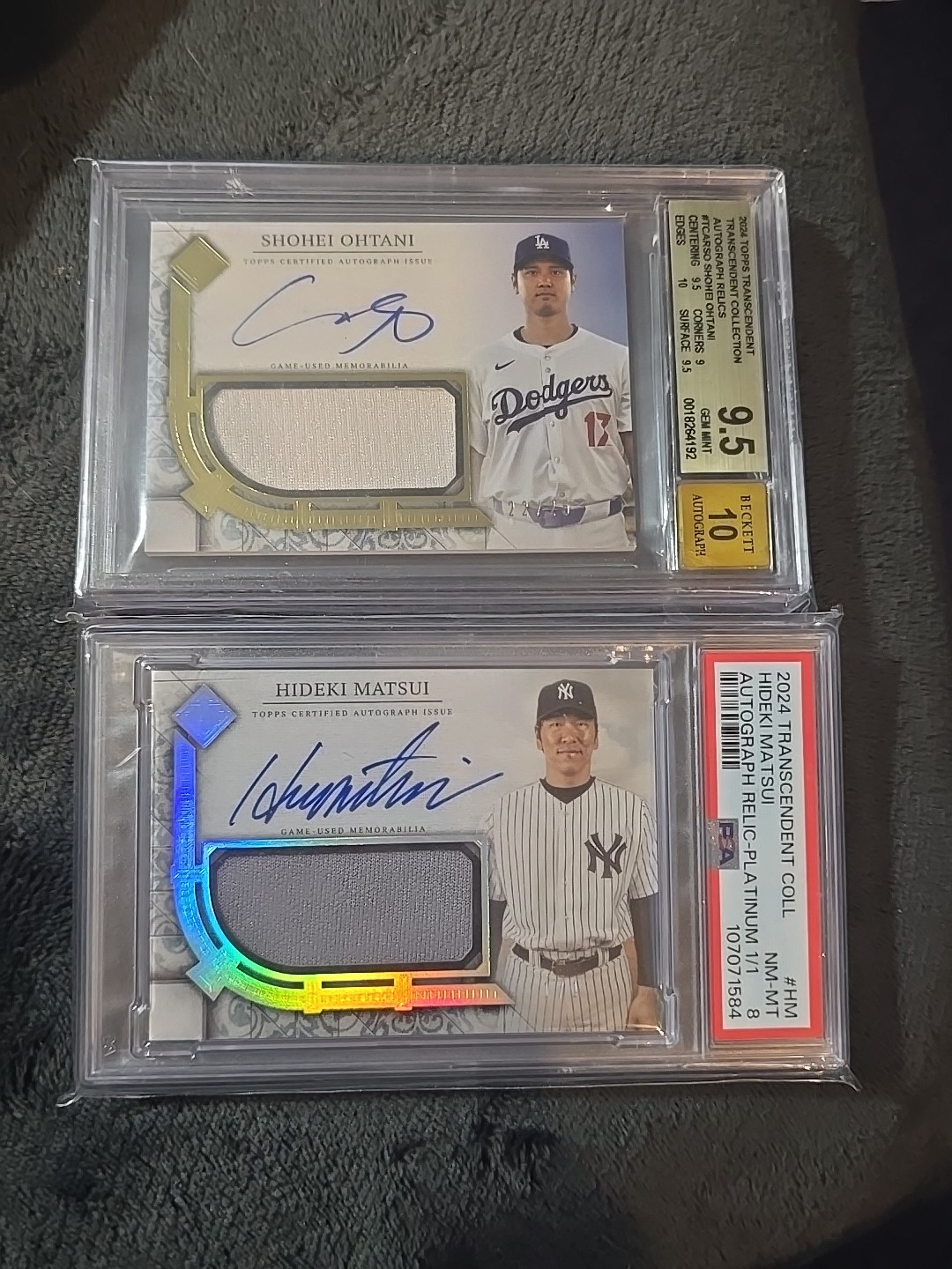 2024 Shohei Ohtani Topps Transcendent Jersey Auto BGS 9.5 Hideki Matsui 1/1 PSA 