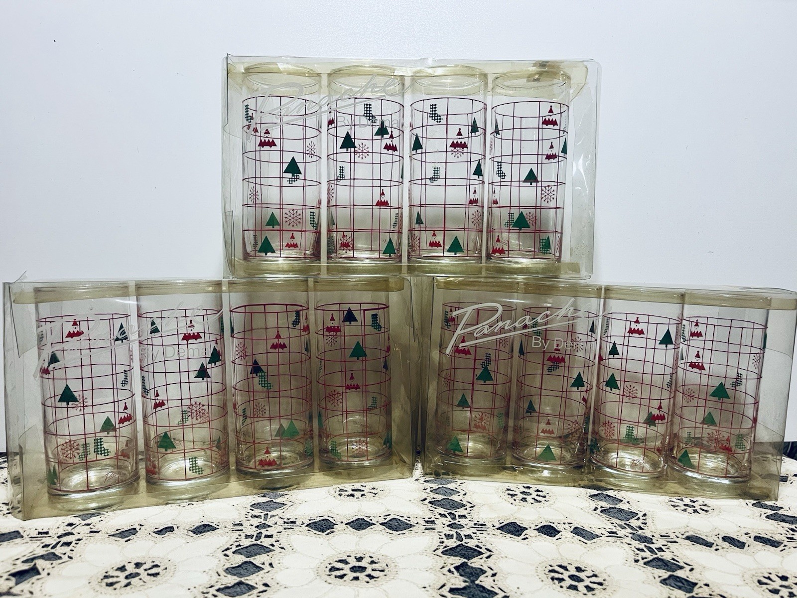 Vintage PANACHE BY DEMA Christmas Glasses Holiday Tall Tumblers  Set 4