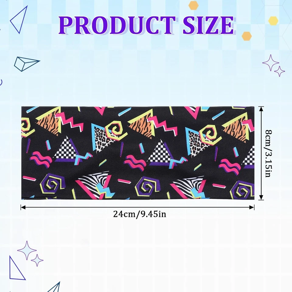 Pacote com 4 tiaras 80S 90S neon vintage, faixas de moletom esportivas macias retrô roupa 90S Ac - Imagem 2 de 4