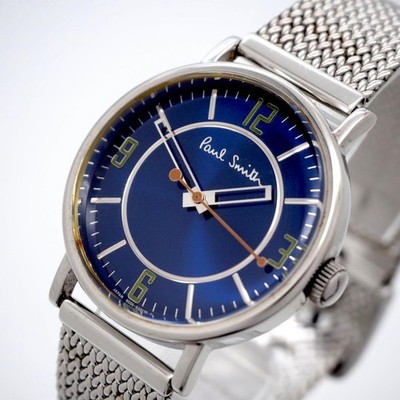 Paul Smith Men's 35mm 21cm Wrist Blue Mesh Band Silver Running Wristwatch