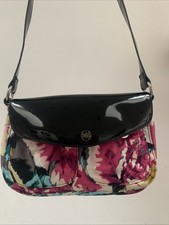 Ted Baker Womens Crossbody Bag Floral Canvas and Black PVC   9.5” x 7” x 3” New