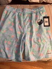 Hurley Swim Trunks Size Large 12-13 Years New with Tags Blue Green