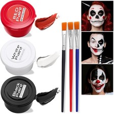 Black White Red Face Body Paint Kit 3 Colors 3 Brushes Halloween Makeup