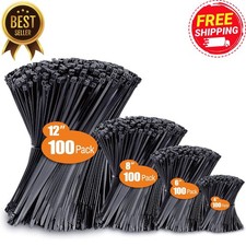 400 Pack Black Zip Ties Assorted 4  6  8  12  UV Resistant Cable Ties