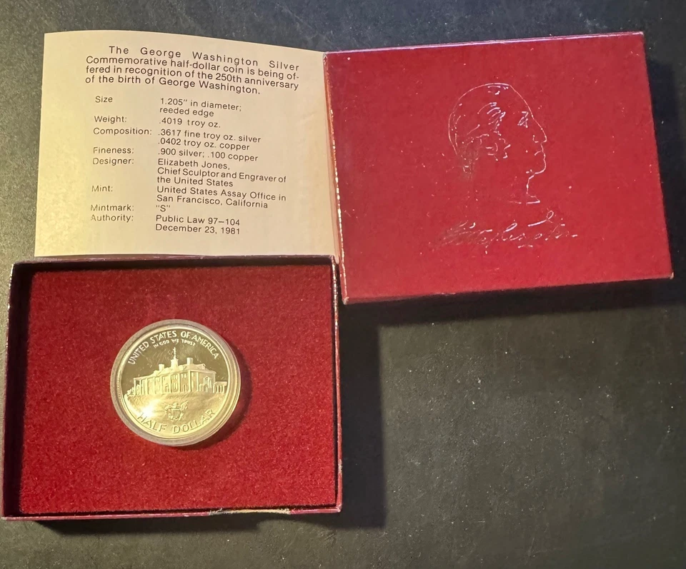 1982 George Washington 250th Anniversary Silver Proof Half Dollar w/ Box COA - Image 2 of 2