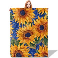 Sunflower Throw Blanket 50x60, Vibrant Floral Blanket for Bedroom Decor, Soft...