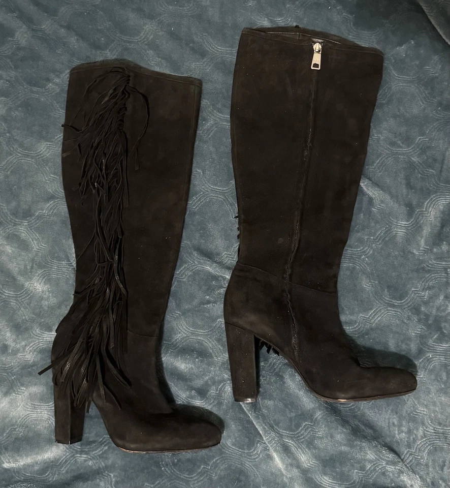 Ralph Lauren Vanida Botas con Flecos de Cuero Gamuza Negras 7.5 Boho Western Y2K Foto 2 de 4
