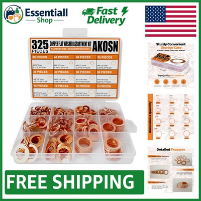 #ad Versatile 325 PCS Copper Washer Set 10 Sizes for Automotive amp; Industrial Use $17.09
