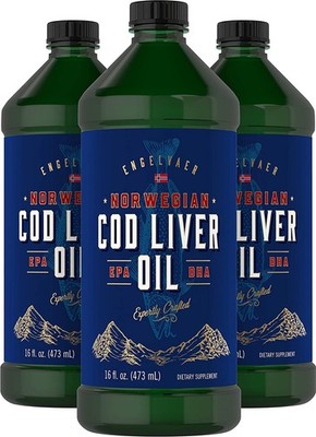 Cod Liver Oil Norwegian 16 fl oz 3 Bottles | Non-GMO, Gluten Free | by Carlyle