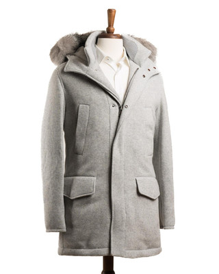 Kired by Kiton $7,700 Light Gray Cashmere Nylon Down Parka Slim Coat (58 IT) 3XL