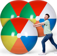 3 Pcs 48 Inch Giant Beach Balls Rainbow Large Pool Balls Jumbo PVC Inflatable Be