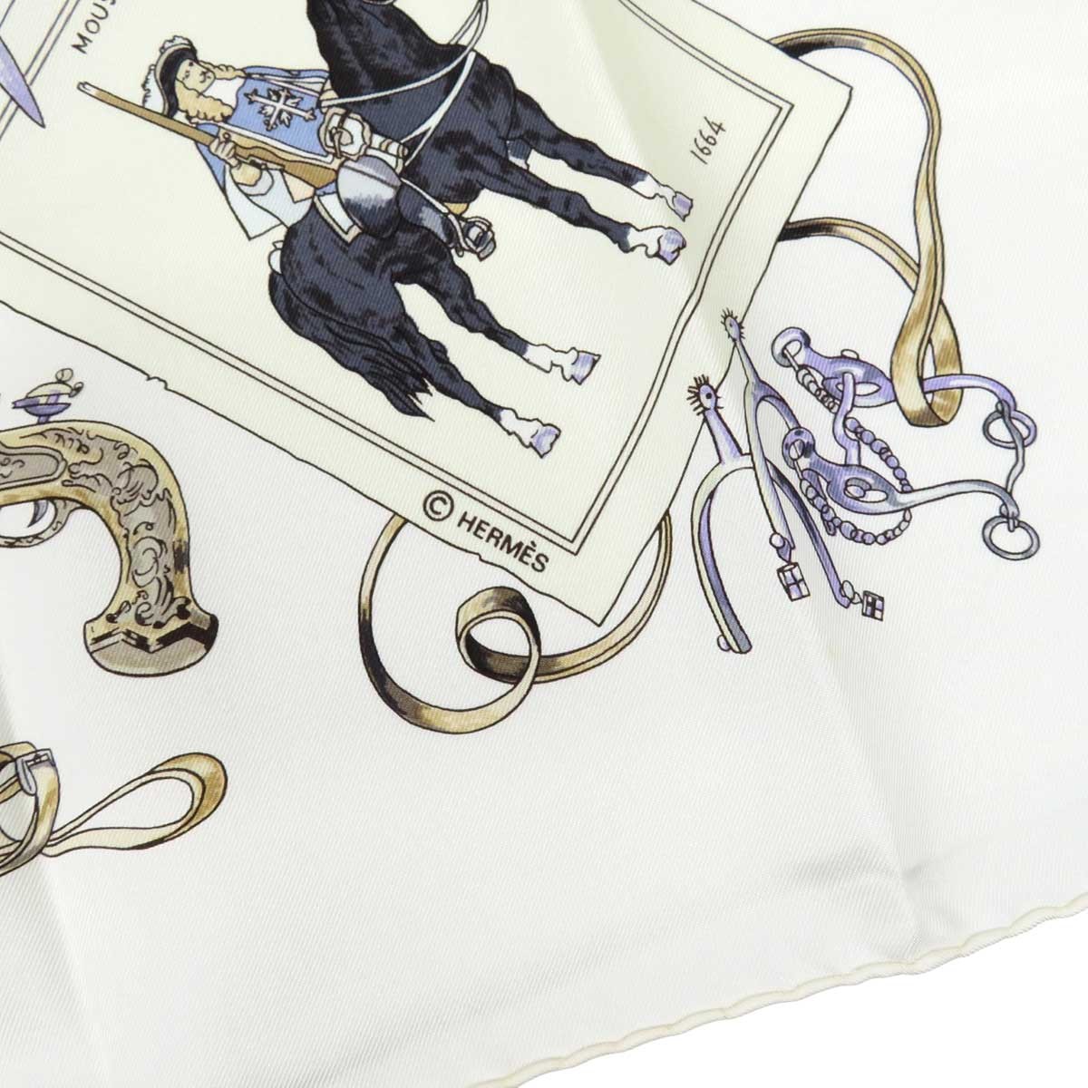 Hermes Carre 90 CAVALERIE FRANCAISE Unisex Off White HERMES Used Apparel Accesso thumbnail 5