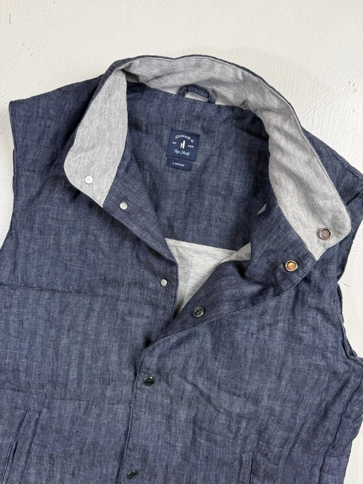 Johnnie-O Top Shelf 100% Linen Quilted Vest Mens Size Large Blue $298! L - Image 2 of 4