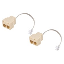 2 x Phone Jack Splitter 6P4C Male to 2 Female Way Socket Adapters