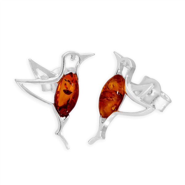 Sterlingsilber & Baltischer Bernstein Kolibri Ohrstecker-image