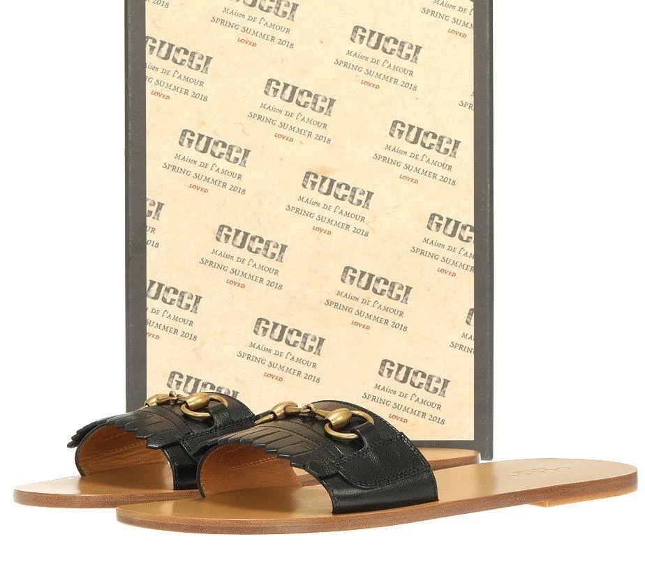 Gucci fringe hotsell leather horsebit slide