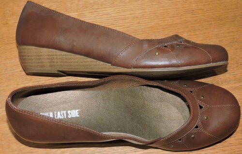 Lower East Side Brn faux leather Studded Round Toe Low 1.5" Wedge Womens SZ 10M - Picture 2 of 4