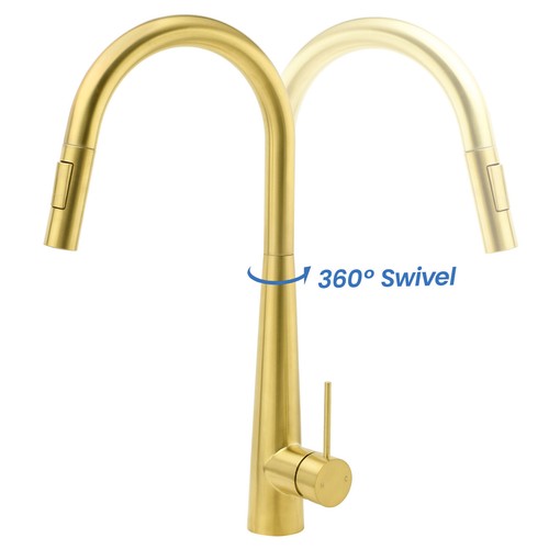 KYLINS Brushed Gold Basin Mixer Shower Spout Kitchen Sink Tap Round Towel Rail - Picture 30 of 182