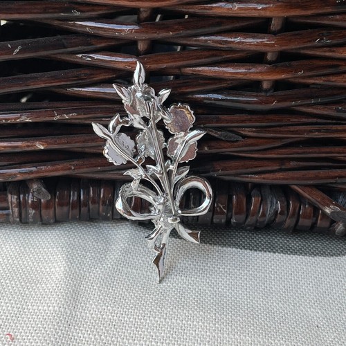 Vintage Blumenstrauß Brosche silberfarben Diamanten Strass Blumen - Bild 4 von 5