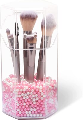 Makeup Brush Holder Organizer with Pearls 8.25'' x 4.0'' x 2.36''