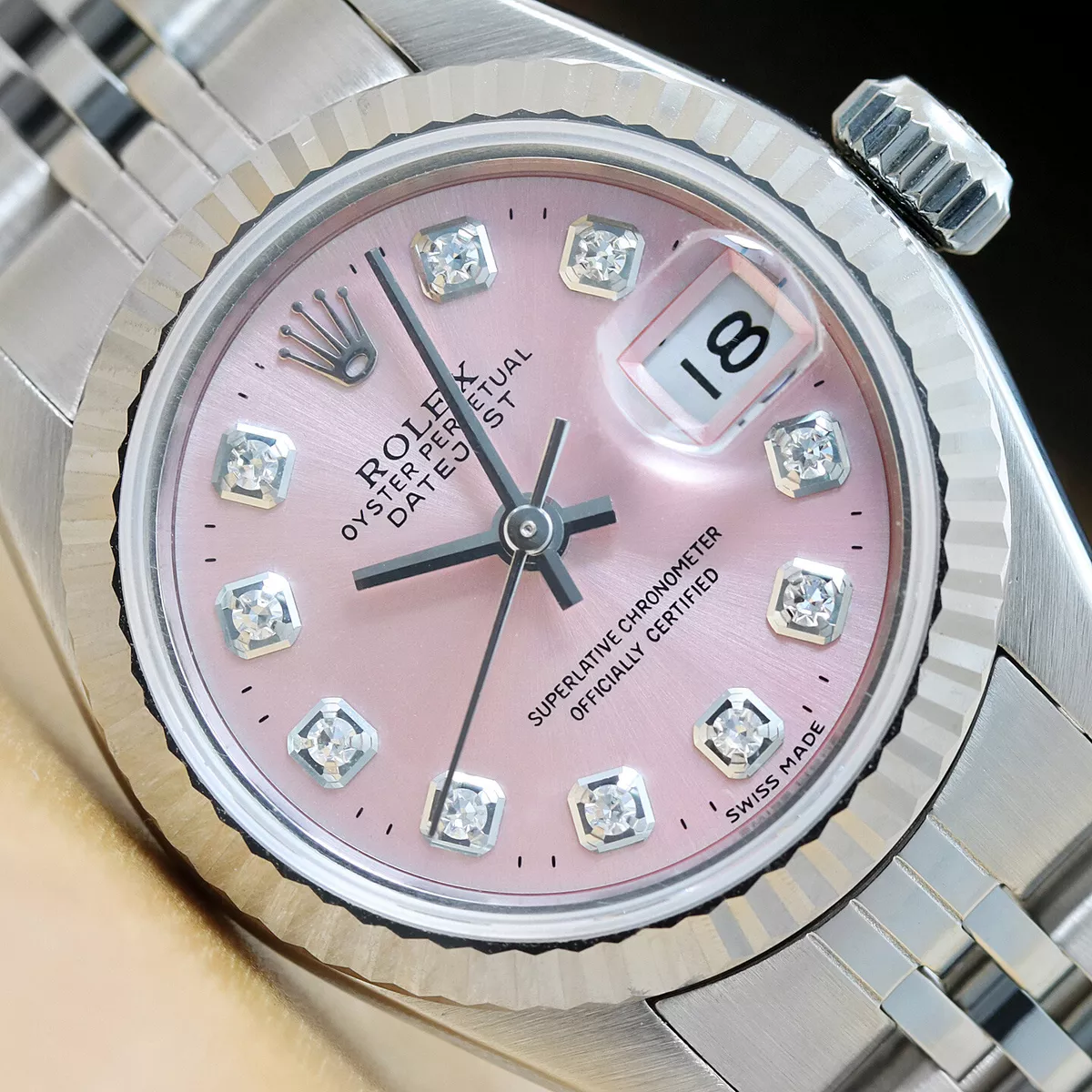 ROLEX LADIES DATEJUST PINK DIAMOND 18K WHITE GOLD STAINLESS STEEL