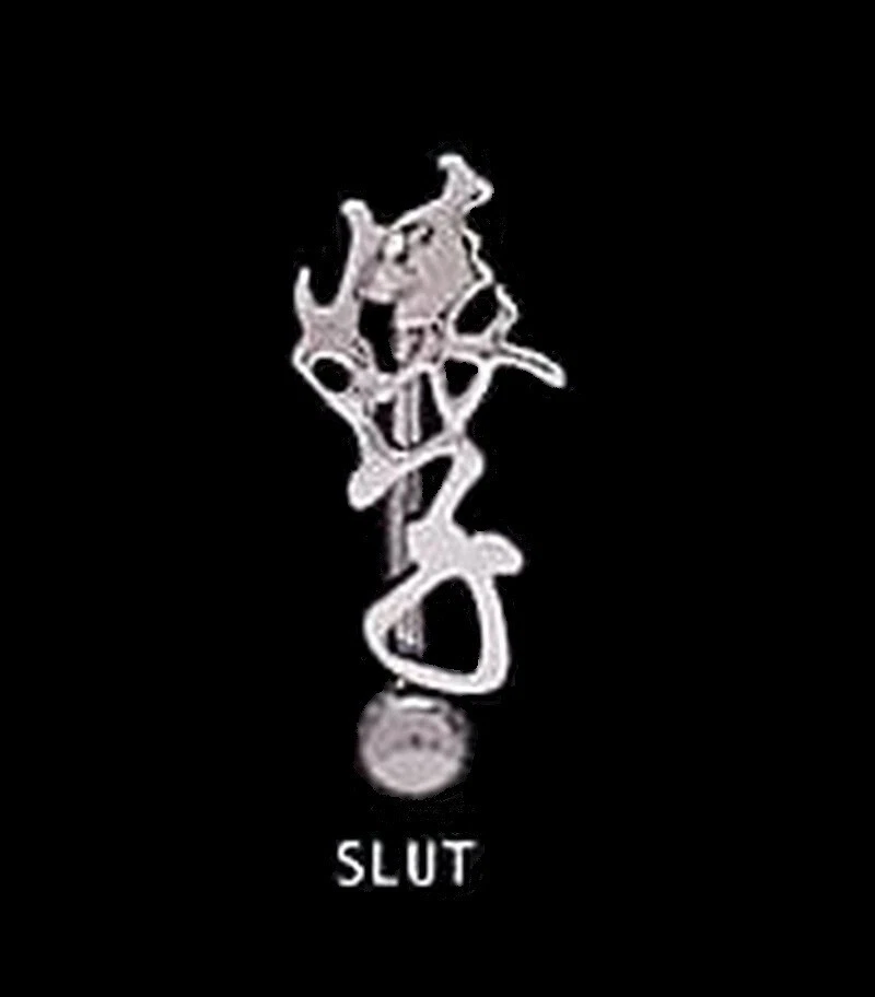 SLUT CHINESE SYMBOL WORD REVERSE TOP LOAD NAVEL BELLY RING BODY JEWELRY PIERCING