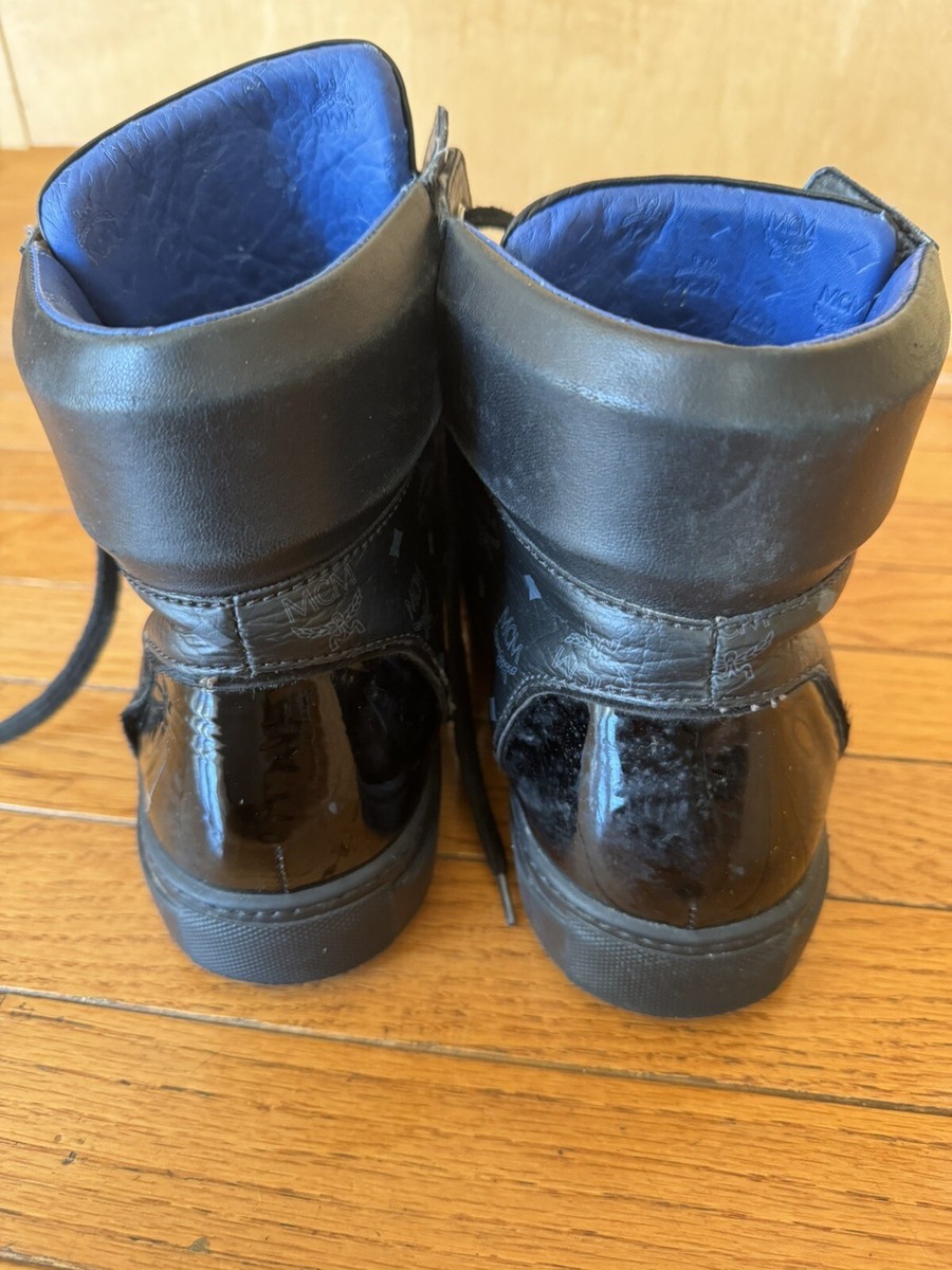 MCM Men's Visetos Monogram navy blue Leather High Top Shoes
