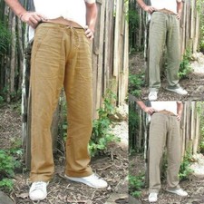 Hommes Lin Cordon Pantalon Jambe Droite Pantalon Poche Confort
