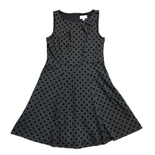 ELLE Fit & Flare Dress Black Polka Dot Sleeveless Career Casual Party Medium