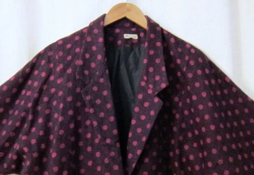 Vtg 80s Dolman Sleeve Pink Polka Dot Purple Wool … - image 1