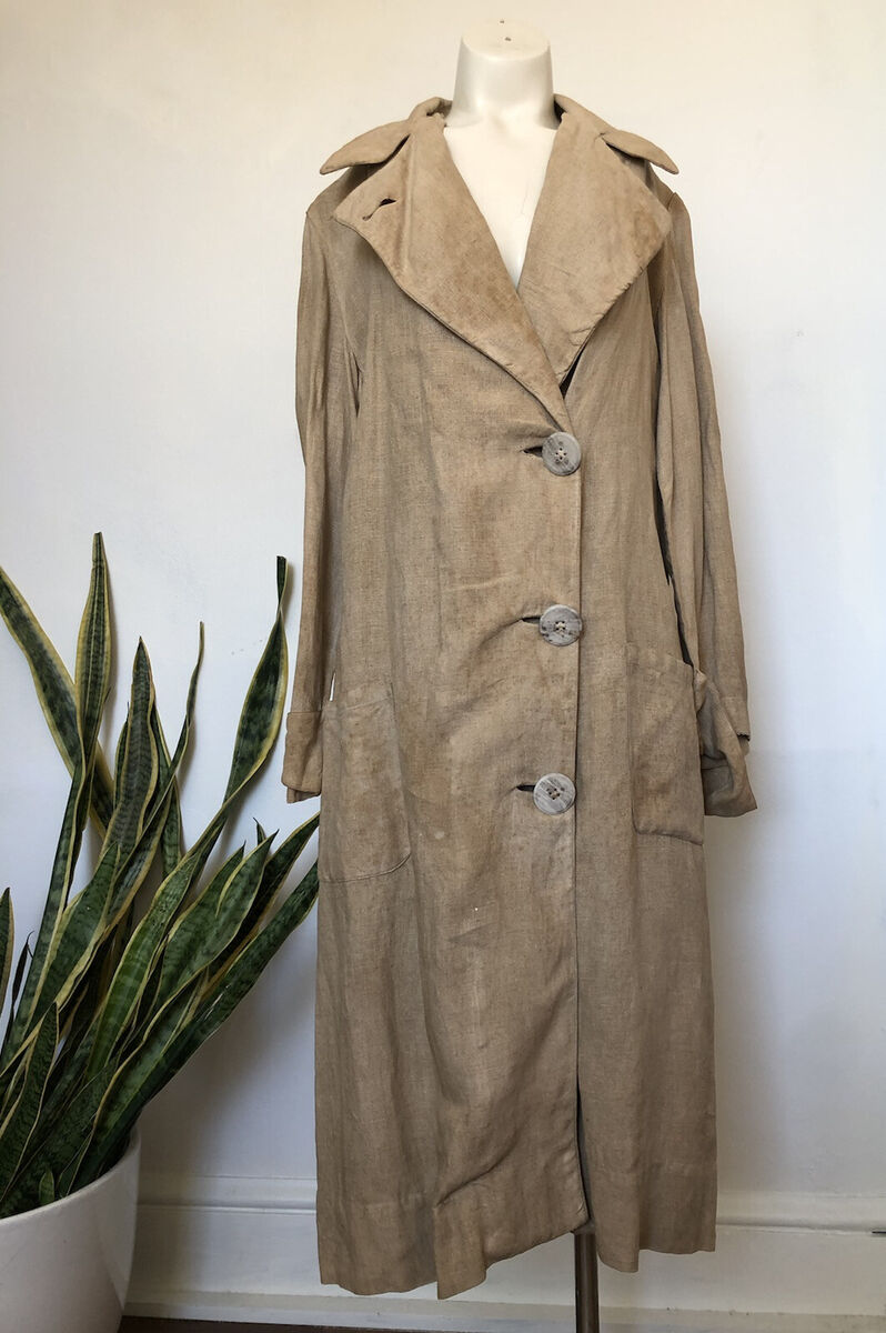 Antique Early 20th Century Heavy Linen Duster Car Coat Patch Antique Early 20th Century Heavy Linen Duster Car Coat Patch