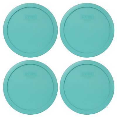 Pyrex 7402-PC Turquoise Round Plastic Food Storage Replacement Cover (4-Pack)